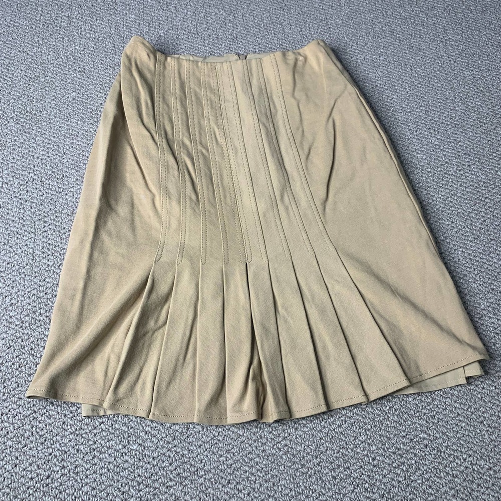 Kay Unger Women Skirt 12 Beige Pleated Lined Knee Length Office Classic Academia